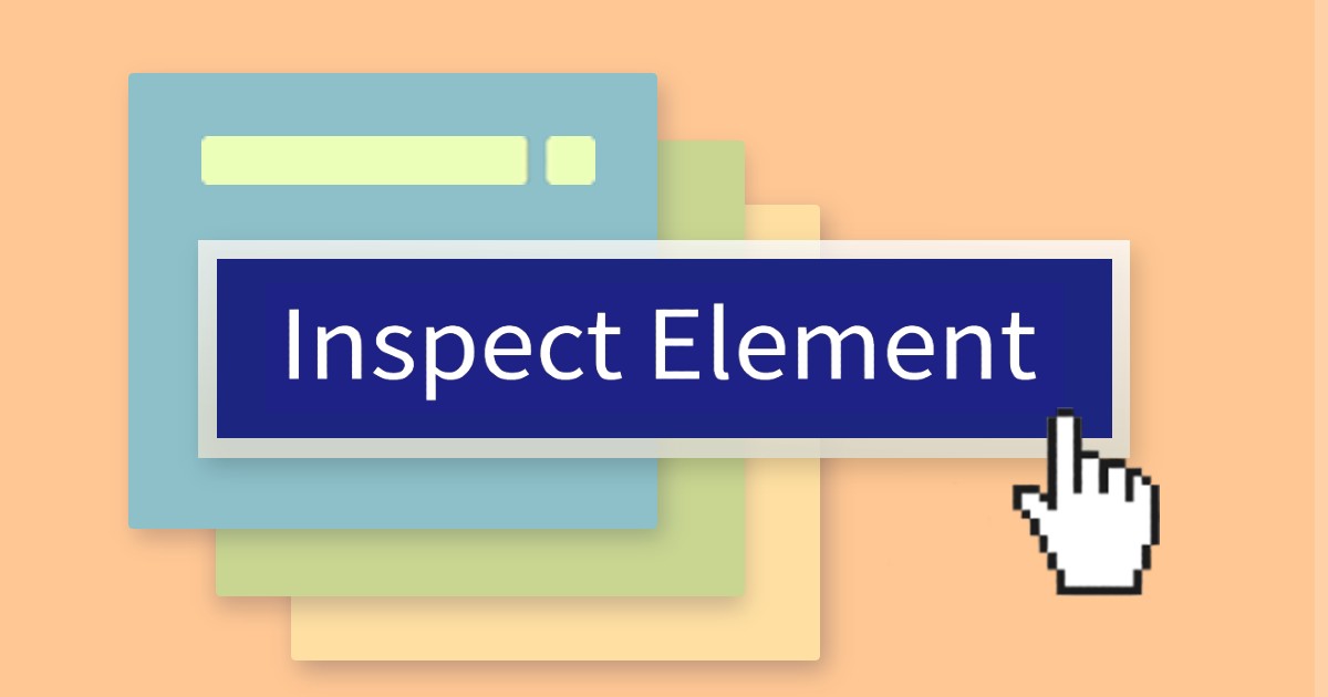  A hand cursor hovers over a blue button that reads 'Inspect Element' with a web browser window in the background.